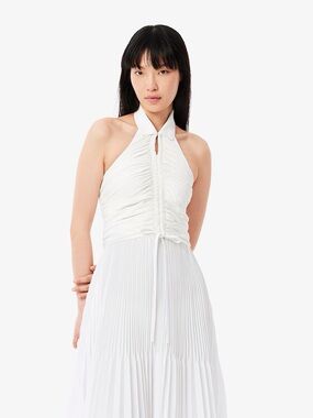 Lacoste White Halter Pleated Maxi Runway Dress Tennis Blogger 2 XS 34 FR